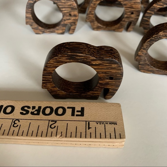 8 Wooden Elephant Napkin Rings Dark striped wood primitive style carving. - Picture 2 of 8